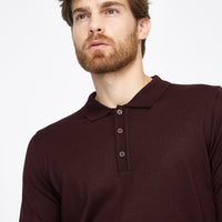 Bordo Polo Yaka Regular Fit Yünlü Triko Kazak