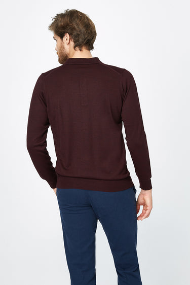  Bordo Polo Yaka Regular Fit Yünlü Triko Kazak