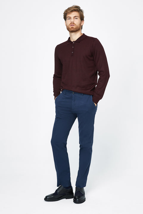 Bordo Polo Yaka Regular Fit Yünlü Triko Kazak