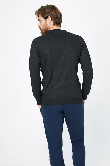  Antrasit Polo Yaka Regular Fit Yünlü Triko Kazak