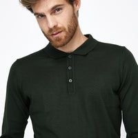 Koyu Yesil Polo Yaka Regular Fit Yünlü Triko Kazak