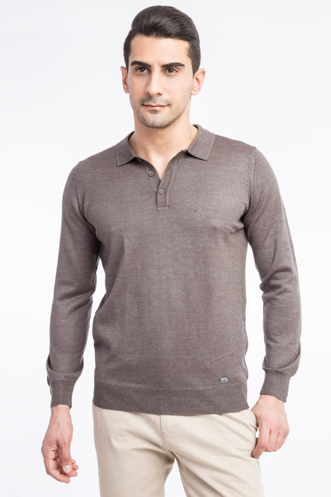 Vizon Polo Yaka Yünlü Regular Fit Triko Kazak