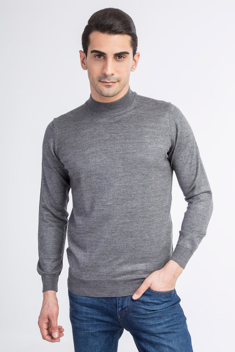 Orta Füme Yarım Balıkçı Yaka Regular Fit Yünlü Triko Kazak