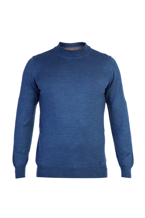 Mavi Yarım Balıkçı Yaka Regular Fit Yünlü Triko Kazak