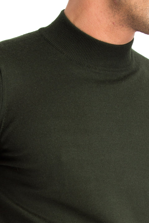 Koyu Yesil Yarım Balıkçı Yaka Regular Fit Yünlü Triko Kazak