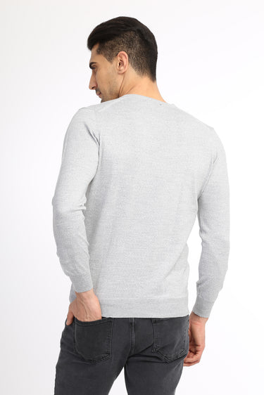 Açık Gri V Yaka Regular Fit Yünlü Triko Kazak