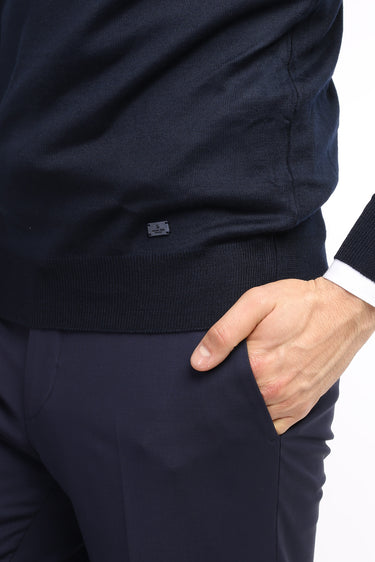 Lacivert V Yaka Regular Fit Yünlü Triko Kazak