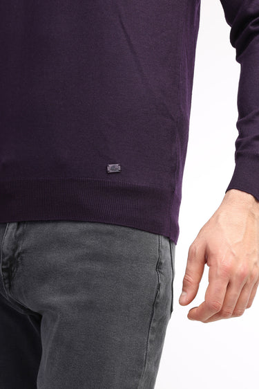 Mor V Yaka Regular Fit Yünlü Triko Kazak