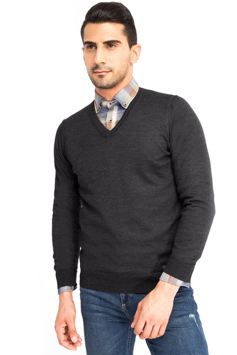 Antrasit V Yaka Yünlü Triko Kazak