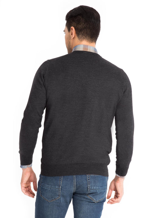 Antrasit V Yaka Yünlü Triko Kazak