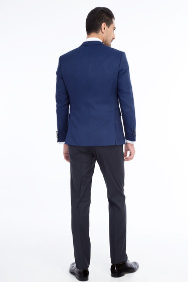  Lacivert Slim Fit Dar Kesim Desenli Yelekli Smokin & Damatlık
