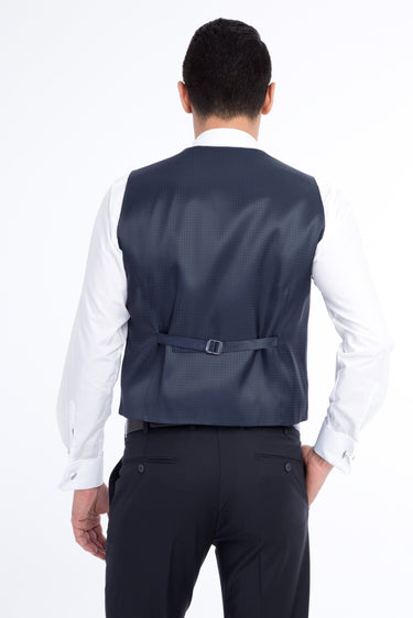 Lacivert Slim Fit Dar Kesim Desenli Yelekli Smokin & Damatlık