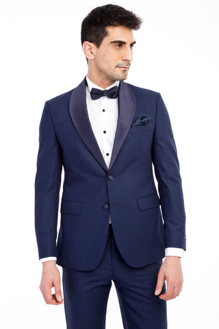  Lacivert Slim Fit Dar Kesim Şal Yaka Smokin & Damatlık