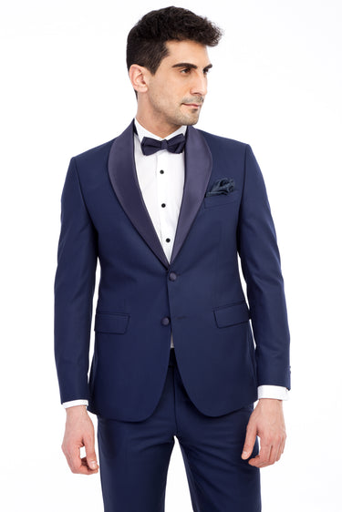 Lacivert Slim Fit Dar Kesim Şal Yaka Smokin / Damatlık