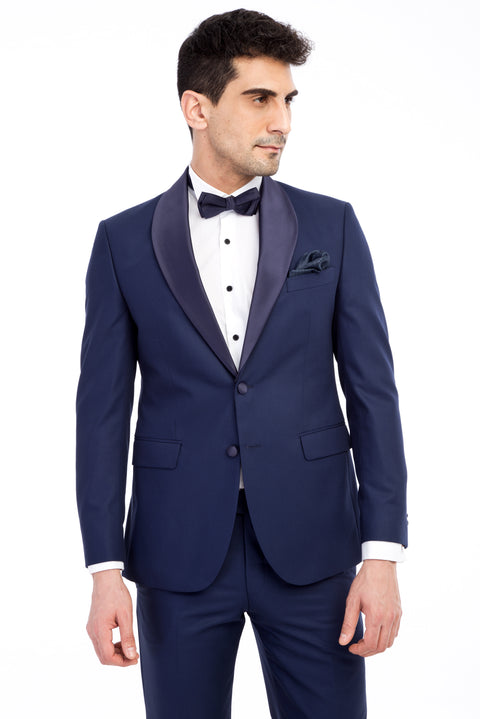 Lacivert 7 Drop Slim Fit Dar Kesim Şal Yaka Smokin & Damatlık