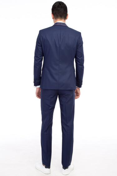  Lacivert Slim Fit Dar Kesim Şal Yaka Smokin / Damatlık
