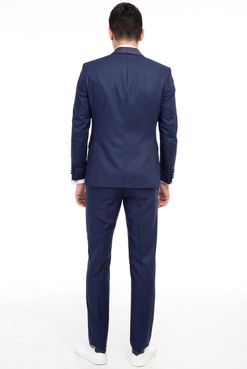 Lacivert 7 Drop Slim Fit Dar Kesim Şal Yaka Smokin & Damatlık