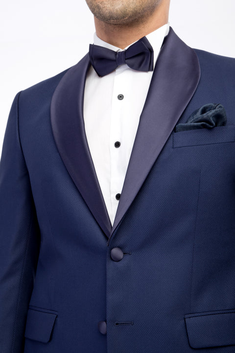 Lacivert 7 Drop Slim Fit Dar Kesim Şal Yaka Smokin & Damatlık