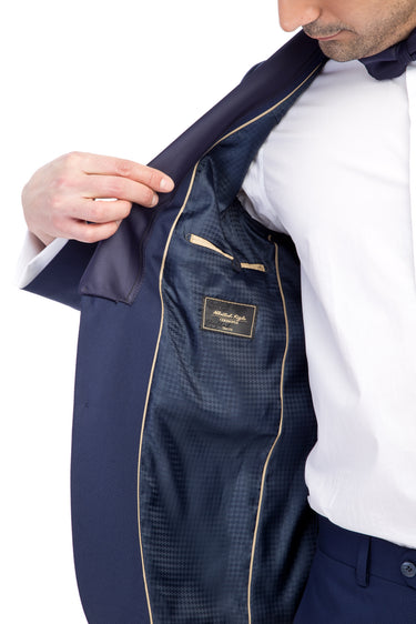Lacivert Slim Fit Dar Kesim Şal Yaka Smokin / Damatlık