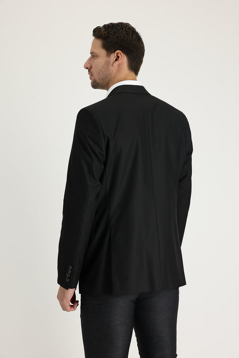 Siyah 7 Drop Slim Fit Dar Kesim Blazer Ceket