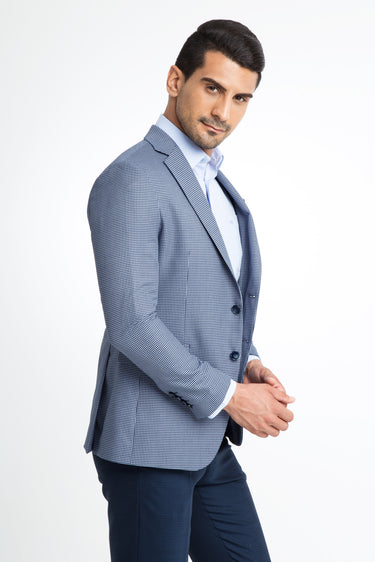 Açık Mavi Slim Fit Dar Kesim Kuşgözü Ceket