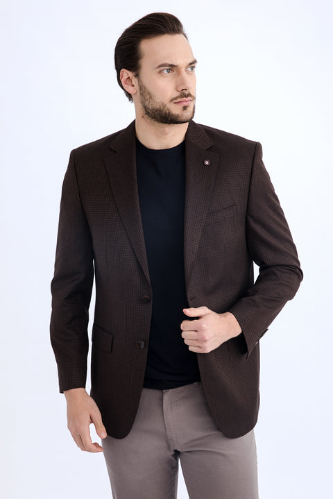 Koyu Kahve 4 Drop Relaxed Fit Rahat Kesim Desenli Klasik Bambu Ceket