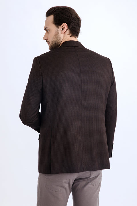 Koyu Kahve 4 Drop Relaxed Fit Rahat Kesim Desenli Klasik Bambu Ceket