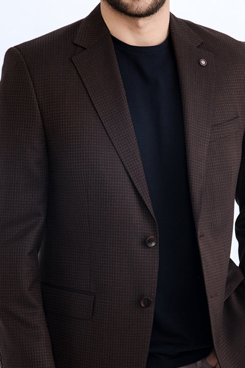 Koyu Kahve 4 Drop Relaxed Fit Rahat Kesim Desenli Klasik Bambu Ceket