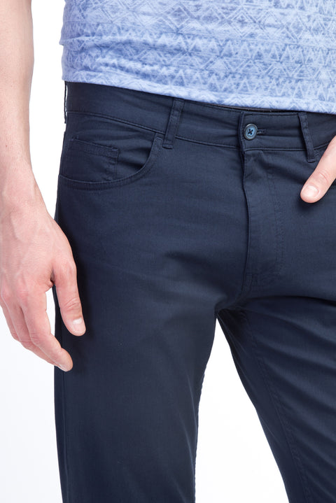 Lacivert 7 Drop Slim Fit Dar Kesim Likralı Kanvas / Chino Pantolon