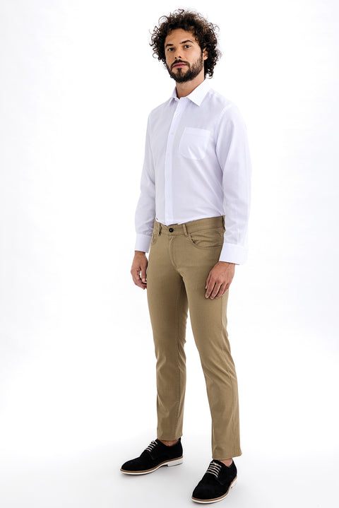 Açık Kahve - Camel Regular Fit Standart Kesim Likralı Kanvas / Chino Pantolon