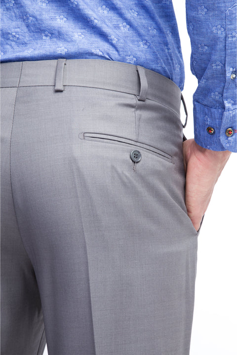 Açık Gri 6 Drop Regular Fit Standart Kesim Yünlü Klasik Kumaş Pantolon