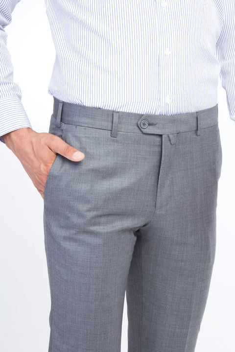 Orta Füme 7 Drop Slim Fit Dar Kesim Yünlü Klasik Kumaş Pantolon