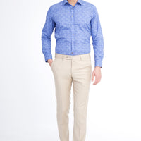 Krem Slim Fit Dar Kesim Yünlü Klasik Kumaş Pantolon