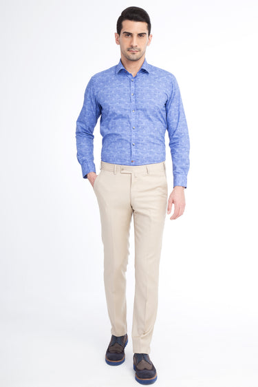 Krem Slim Fit Dar Kesim Yünlü Klasik Kumaş Pantolon