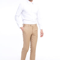 Taba Slim Fit Dar Kesim Yünlü Klasik Kumaş Pantolon