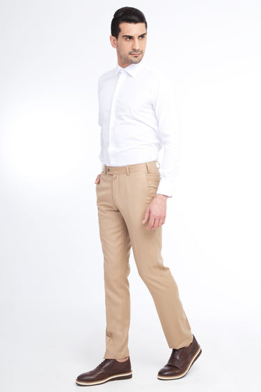 Taba Slim Fit Dar Kesim Yünlü Klasik Kumaş Pantolon