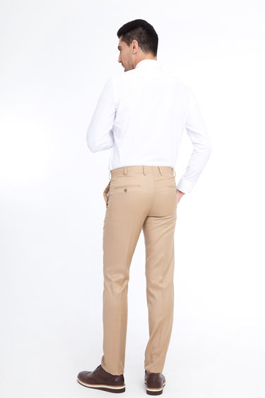 Taba Slim Fit Dar Kesim Yünlü Klasik Kumaş Pantolon
