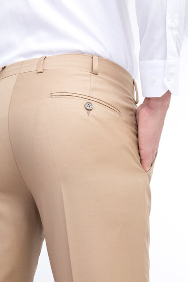 Taba Slim Fit Dar Kesim Yünlü Klasik Kumaş Pantolon