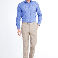 Beige 6 Drop Regular Fit Standard Cut Classic Fabric Wool Trousers