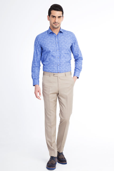 Beige 6 Drop Regular Fit Standard Cut Classic Fabric Wool Trousers