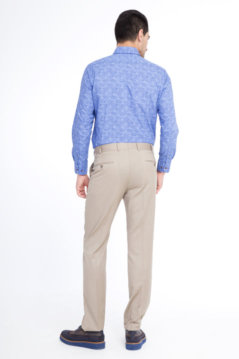Beige 6 Drop Regular Fit Standard Cut Classic Fabric Wool Trousers