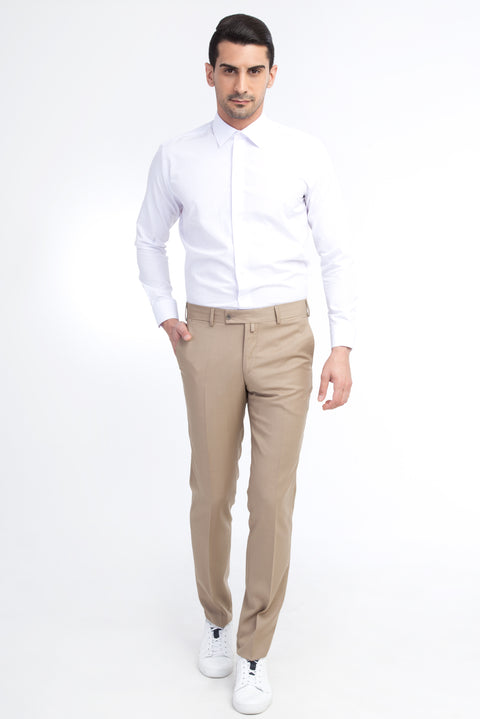 Bej 7 Drop Slim Fit Dar Kesim Klasik Kumaş Pantolon