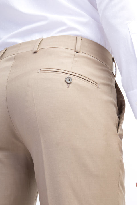 Bej 7 Drop Slim Fit Dar Kesim Klasik Kumaş Pantolon