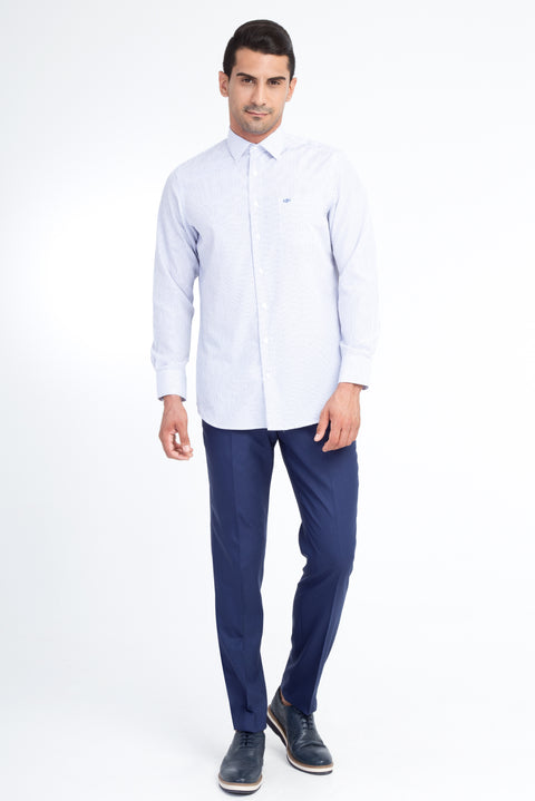 Blue Wool 7 Drop Slim Fit Classic Fabric Trousers