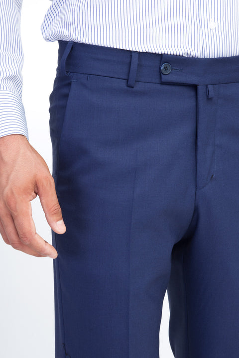 Blue Wool 7 Drop Slim Fit Classic Fabric Trousers
