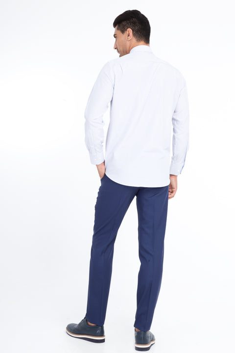 Blue Wool 7 Drop Slim Fit Classic Fabric Trousers
