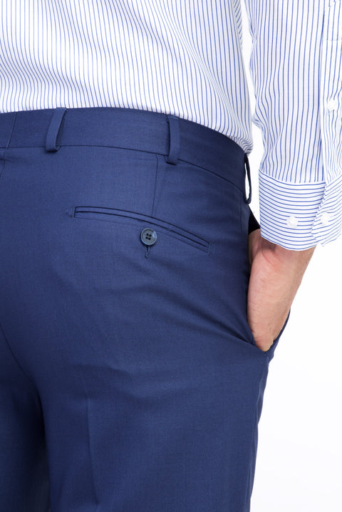 Blue Wool 7 Drop Slim Fit Classic Fabric Trousers