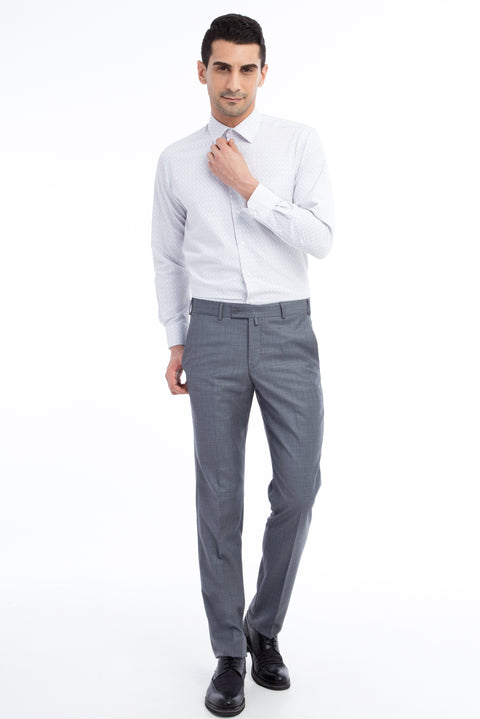 Açık Gri 6 Drop Regular Fit Standart Kesim Ekose Klasik Kumaş Pantolon