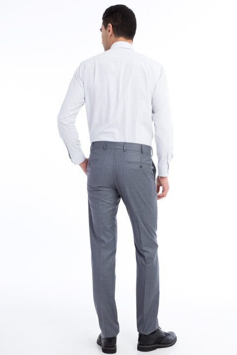 Açık Gri 6 Drop Regular Fit Standart Kesim Ekose Klasik Kumaş Pantolon