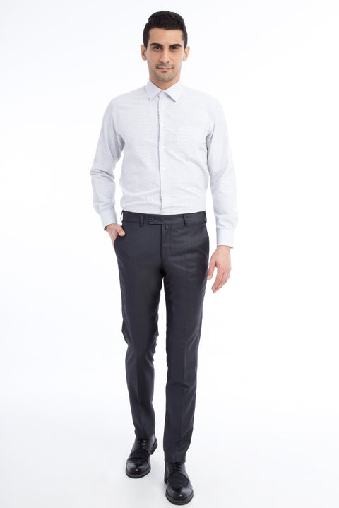 Füme Gri 7 Drop Slim Fit Dar Kesim Ekose Klasik Kumaş Pantolon